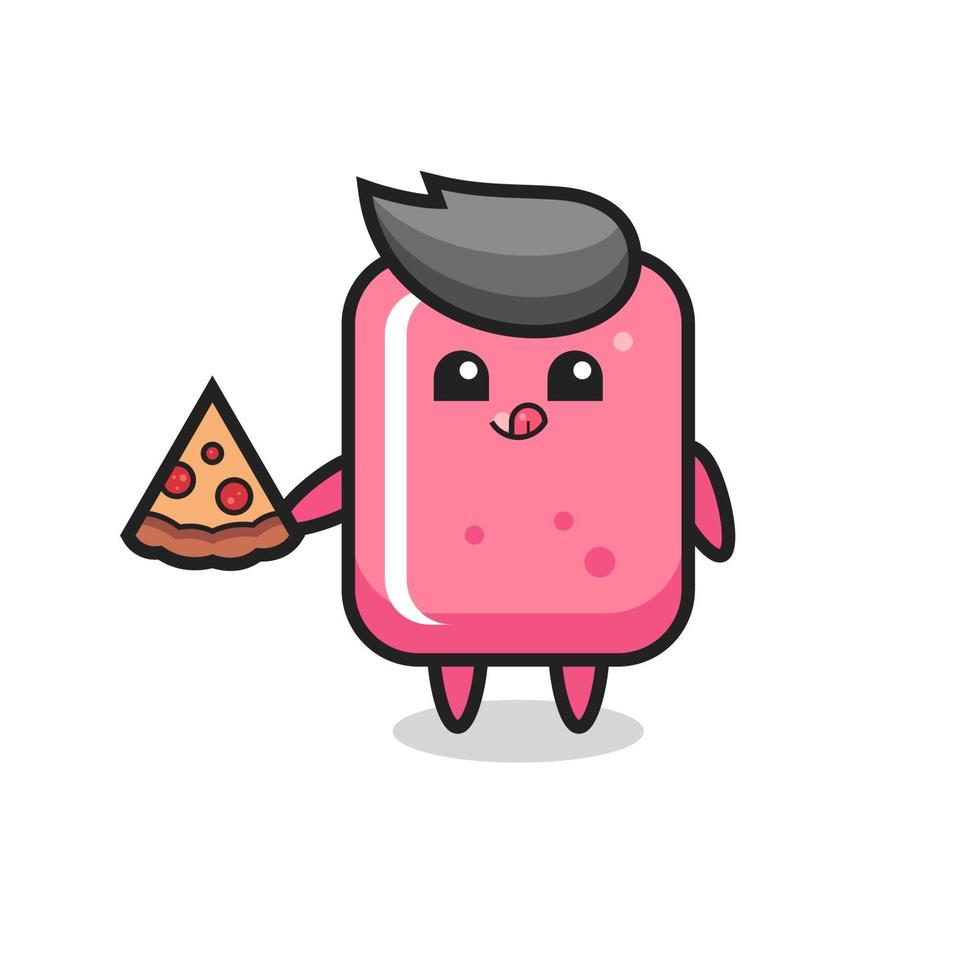 dibujos animados lindo chicle comiendo pizza vector