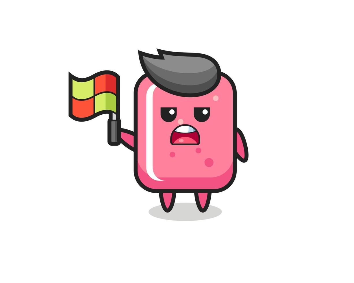 bubble gum character as line judge putting the flag up vector