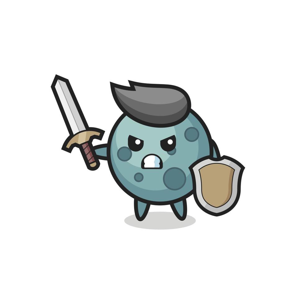 cute asteroid soldier fighting with sword and shield vector