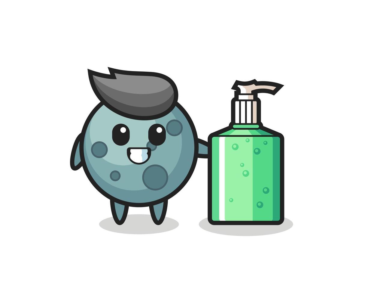 cute asteroid cartoon with hand sanitizer vector