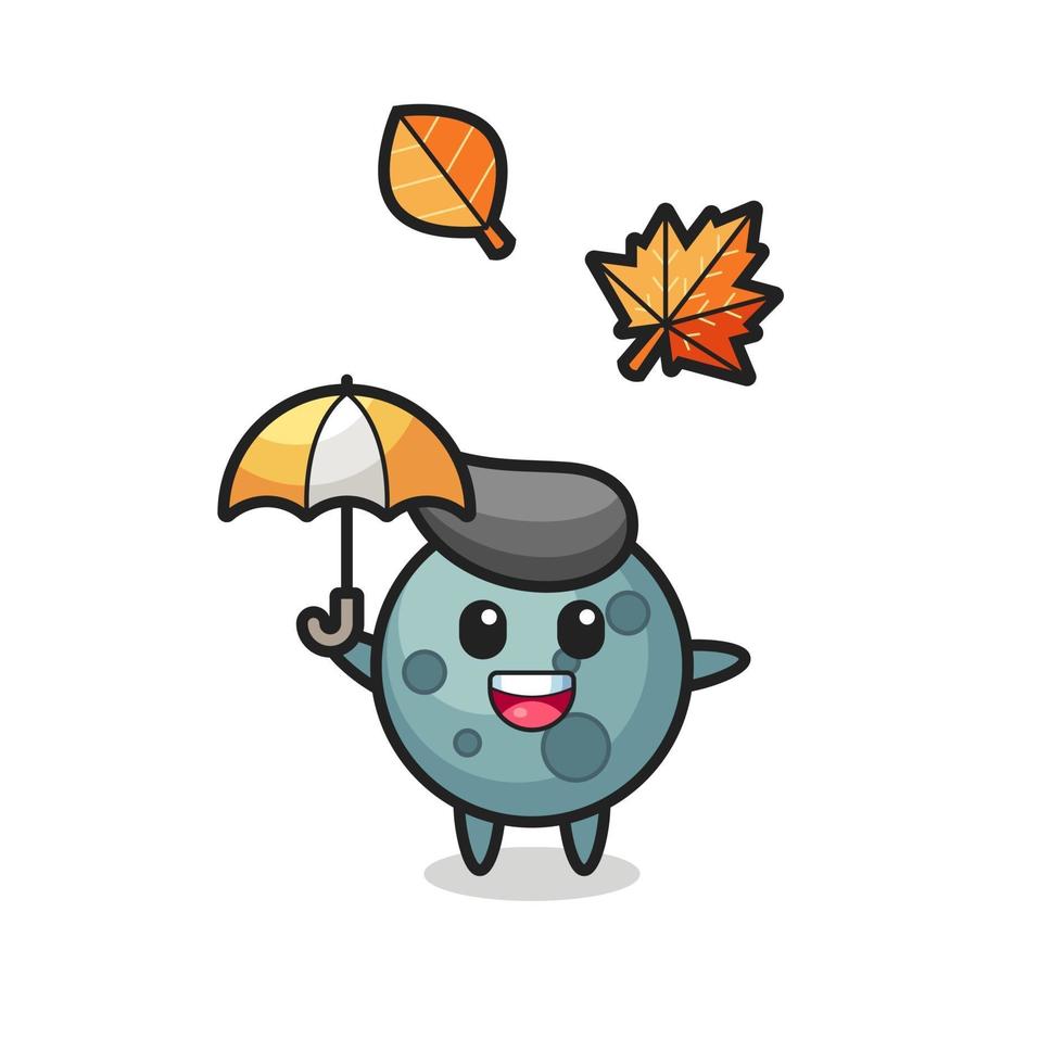 cartoon of the cute asteroid holding an umbrella in autumn vector