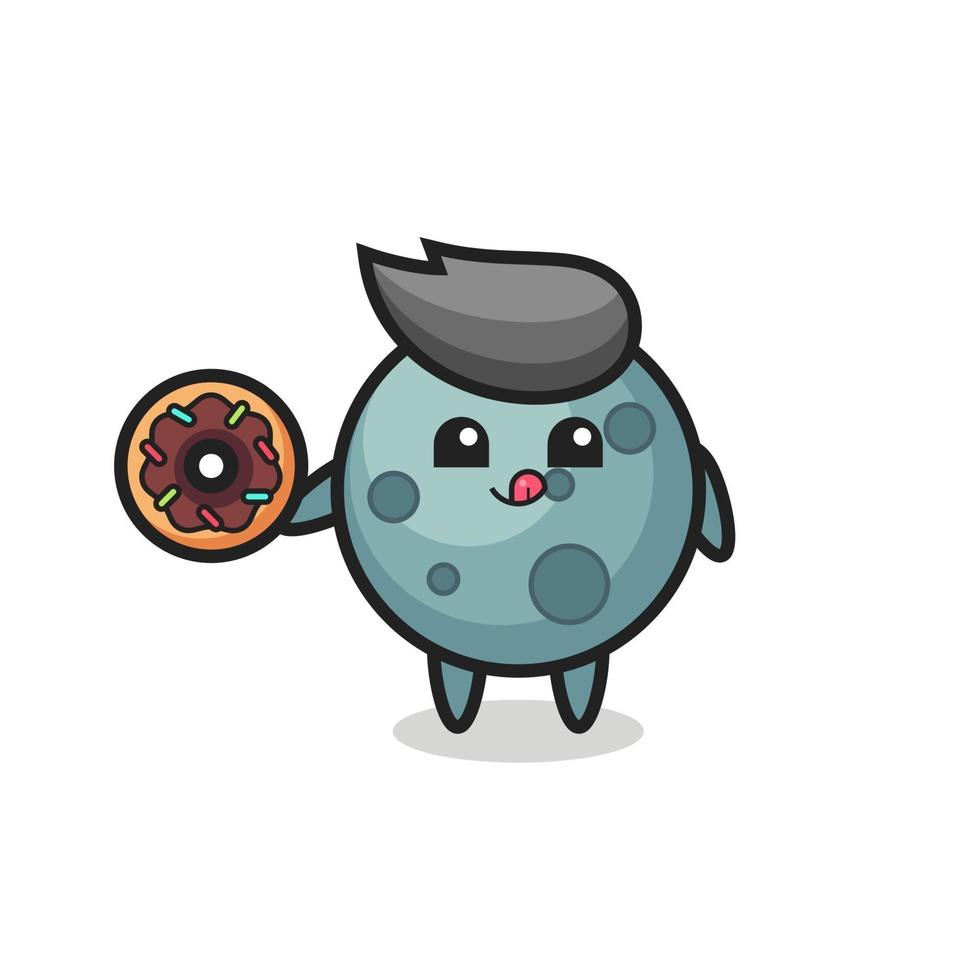 illustration of an asteroid character eating a doughnut vector