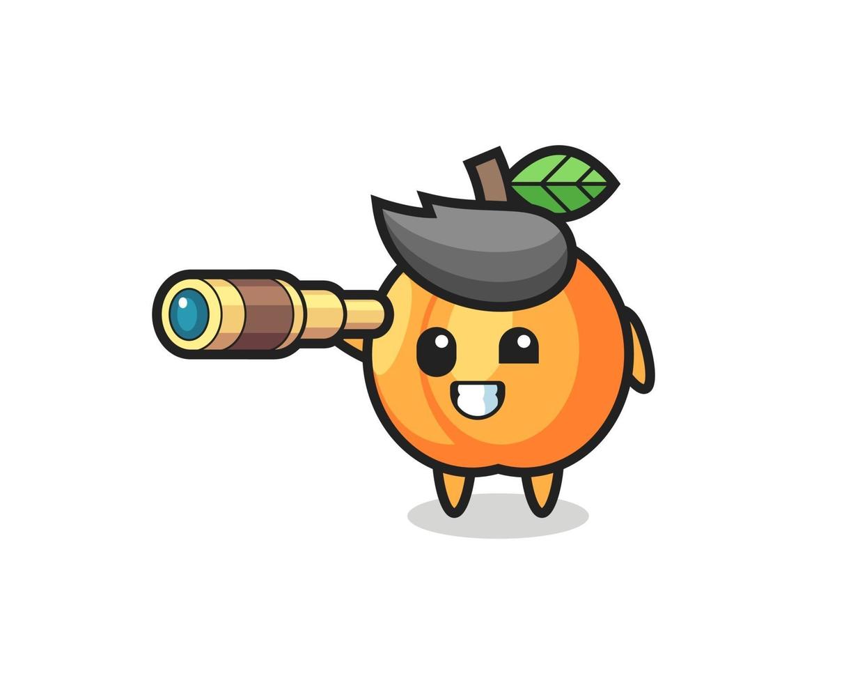 cute apricot character is holding an old telescope vector