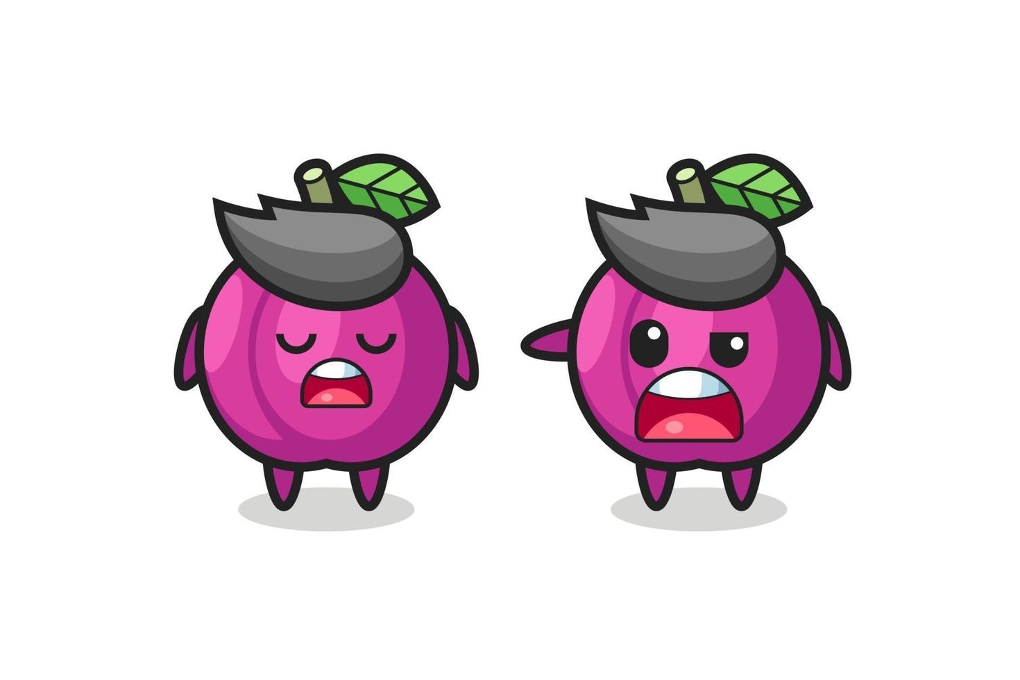 illustration of the argument between two cute plum fruit characters vector