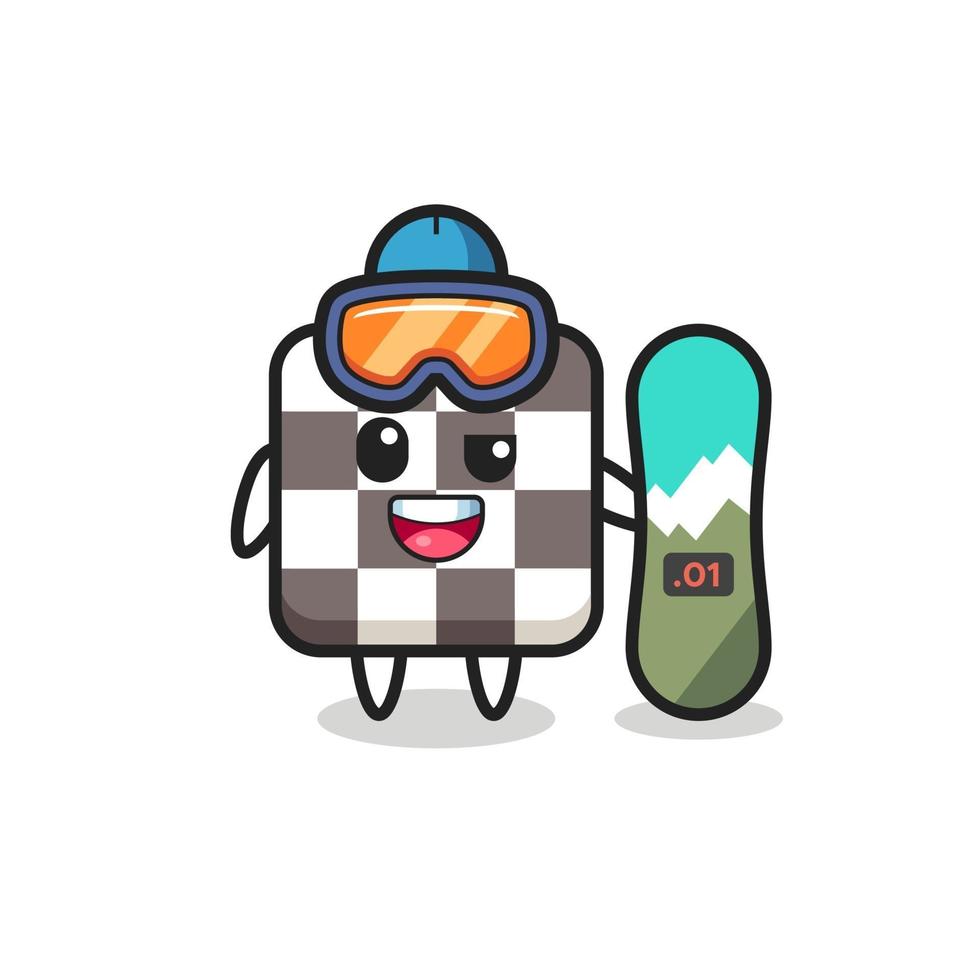 Illustration of chess board character with snowboard vector