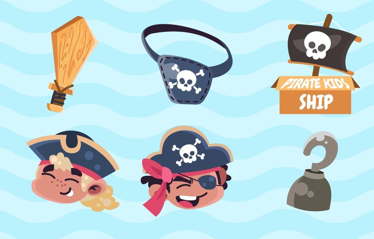 paquete de iconos para niños piratas vector