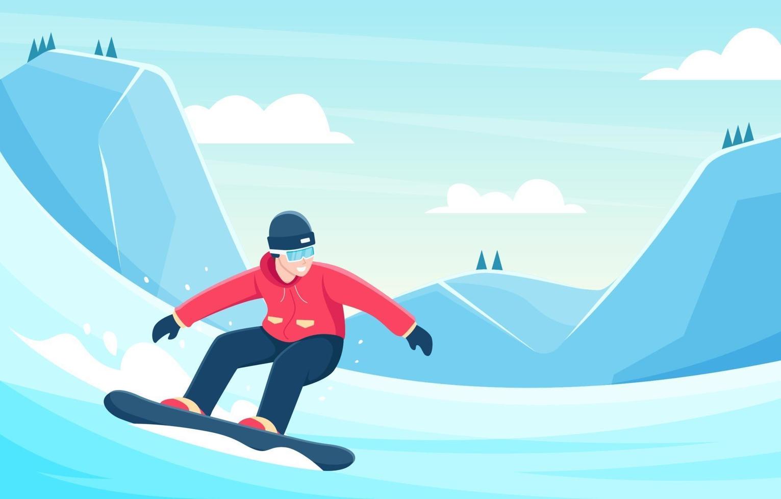 Snowboarder Skiing Down the Snow Hill Background vector