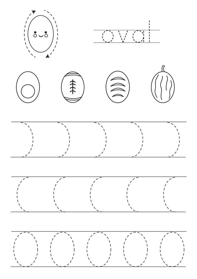 aprendizaje de formas geométricas básicas para niños. óvalo blanco y negro. vector