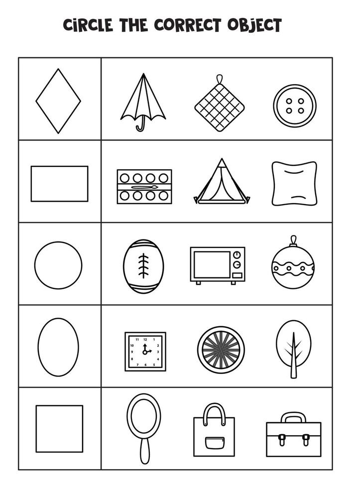 hoja de trabajo para aprender formas geométricas. objetos coincidentes. vector