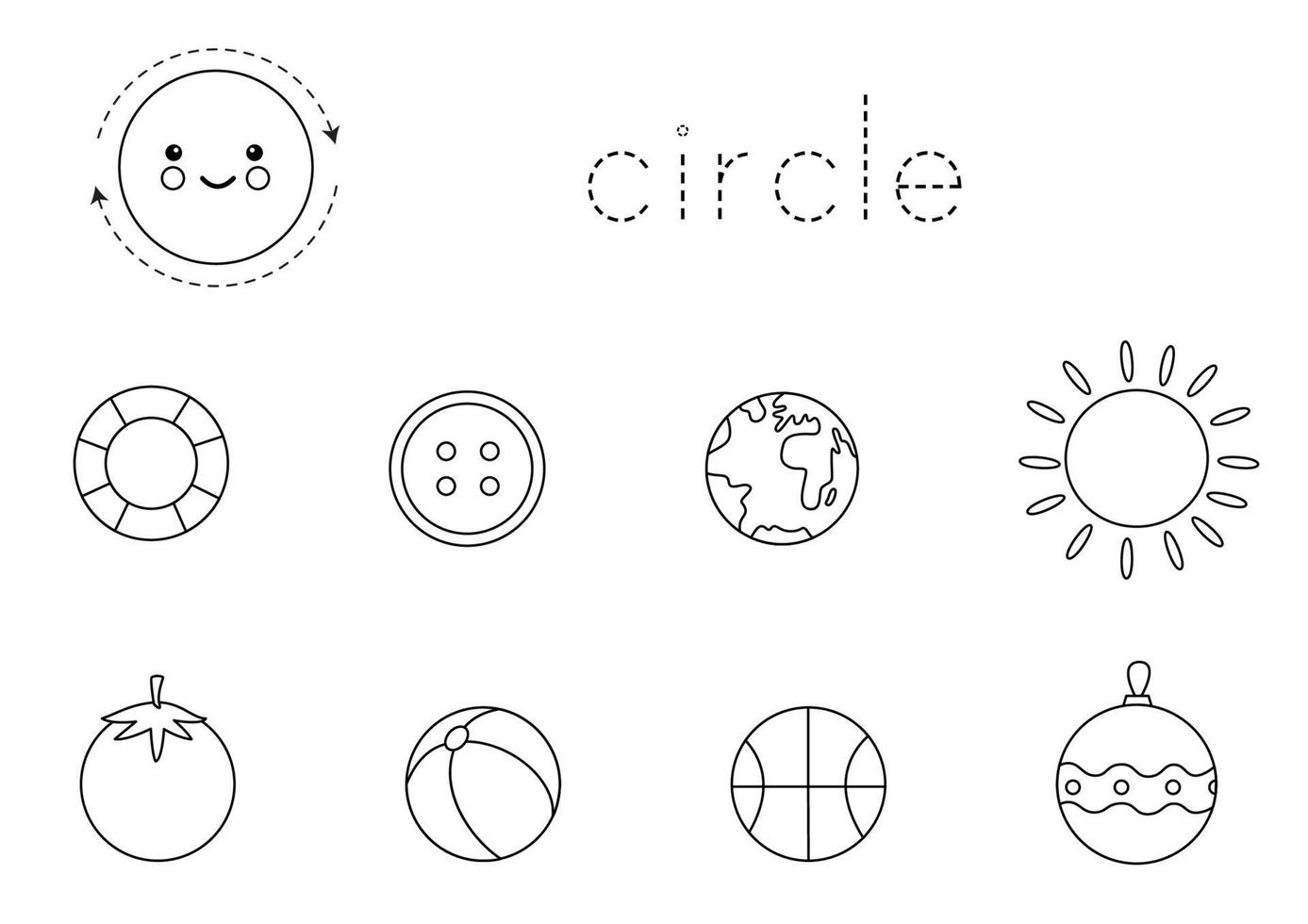 Learning circle shape for children. Basic 2d shapes. vector