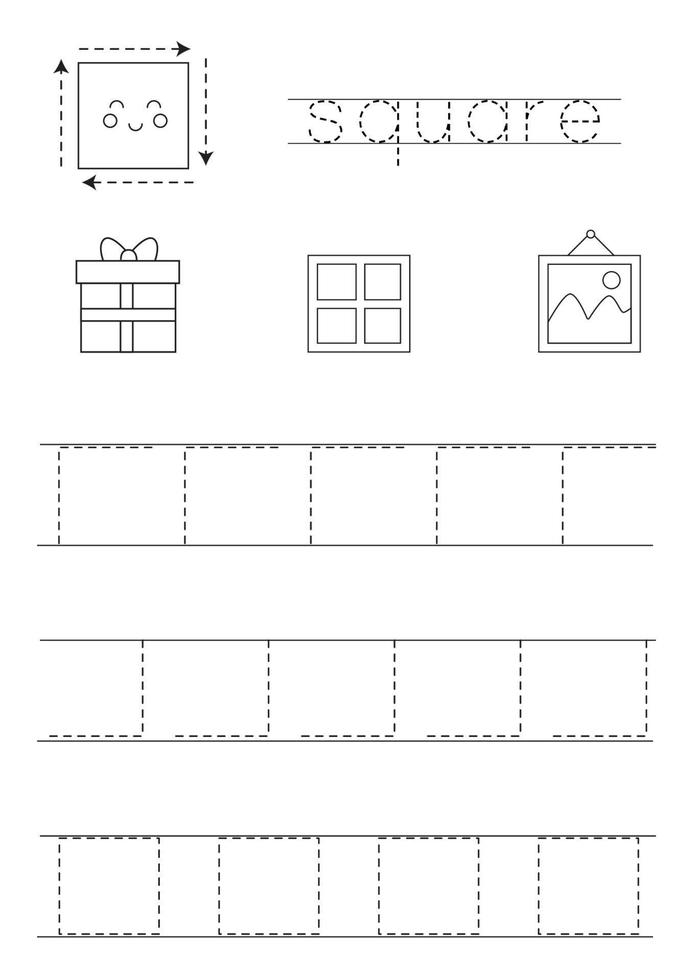 Learning basic geometric forms for children. Black and white square. vector