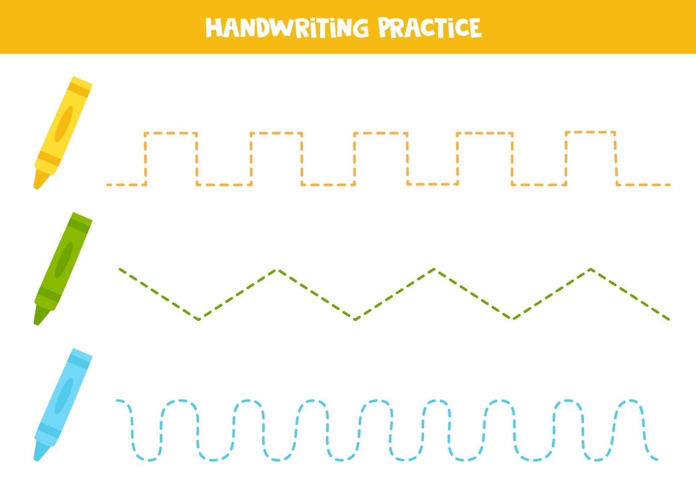 Tracing lines with cartoon and colorful crayons. Writing practice. vector