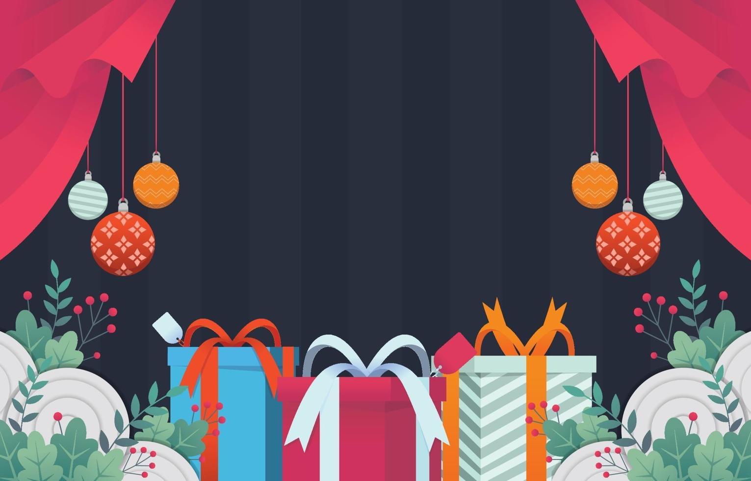 Christmas Floral And Gift Boxes Background vector