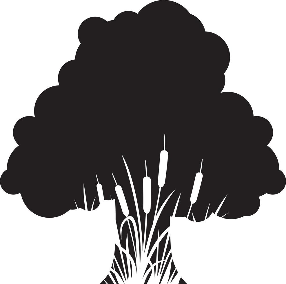 Tree and Reeds Silhouette vector