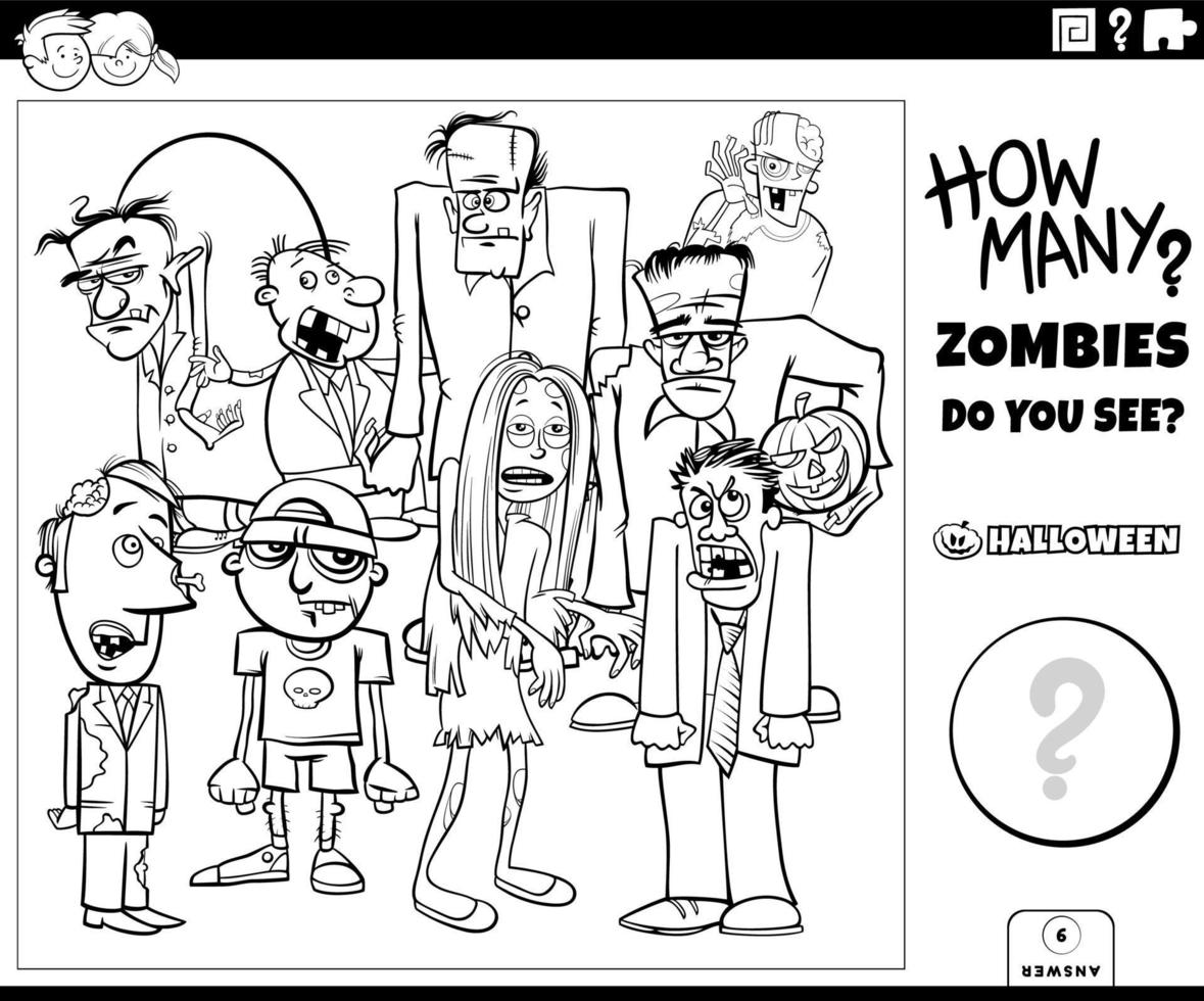 counting cartoon zombies game coloring book page vector