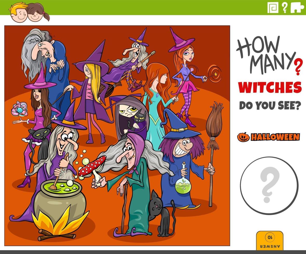 how many cartoon witches educational game for kids vector