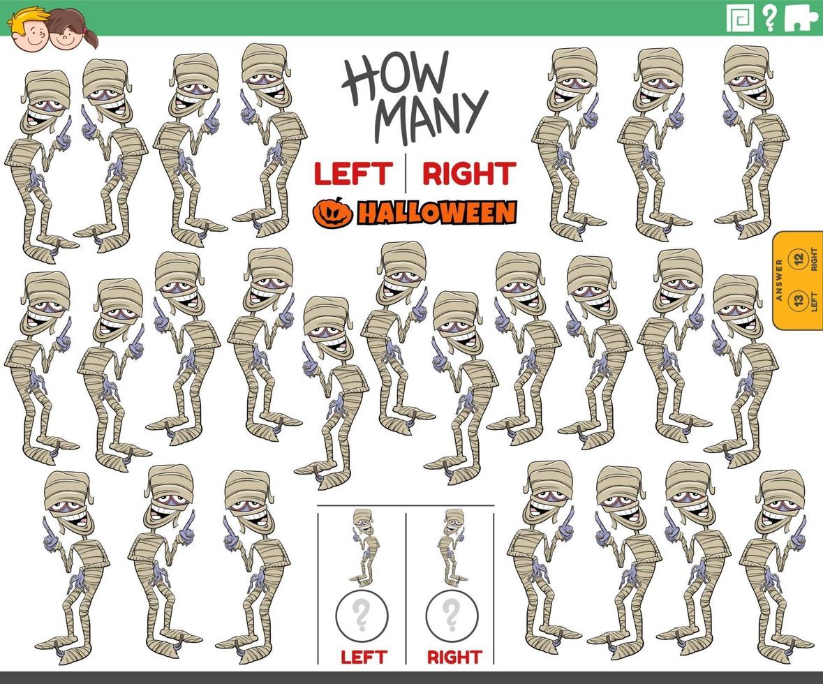 counting left and right pictures of cartoon mummy vector