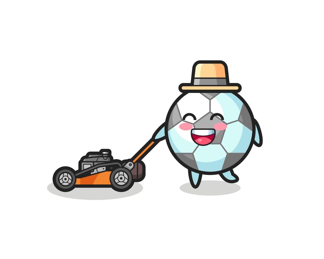illustration of the football character using lawn mower vector