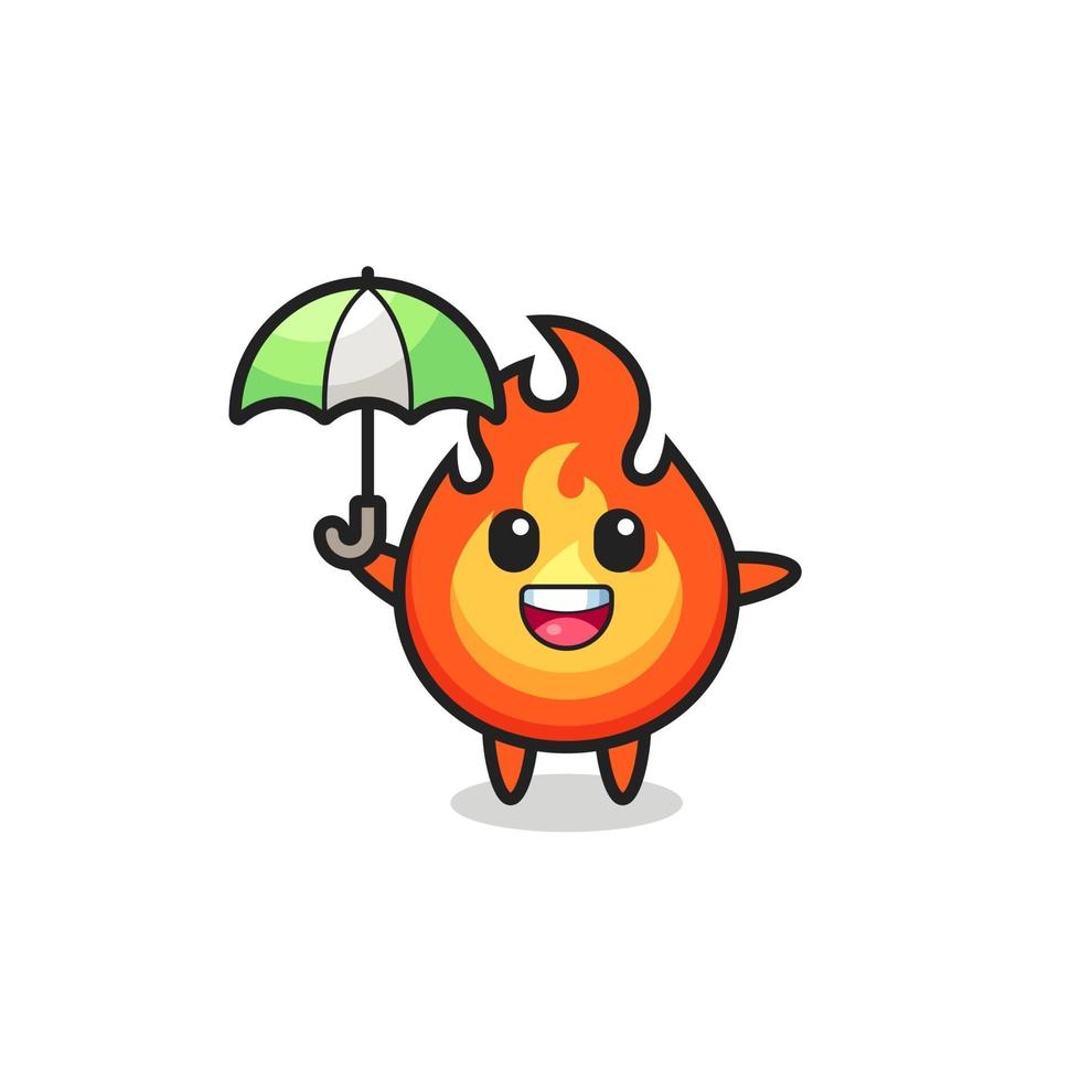 cute fire illustration holding an umbrella vector