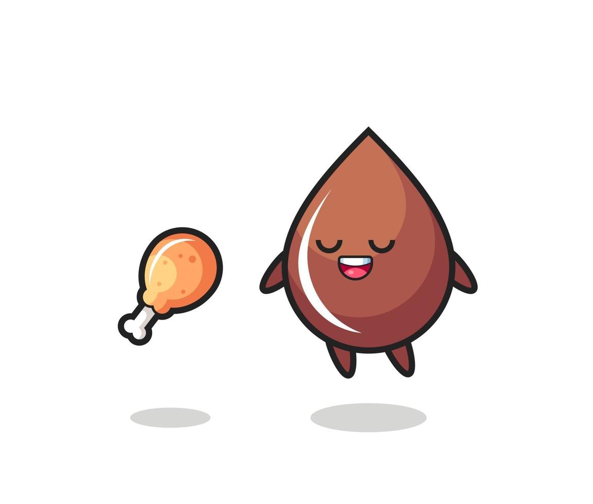 cute chocolate drop floating and tempted because of fried chicken vector