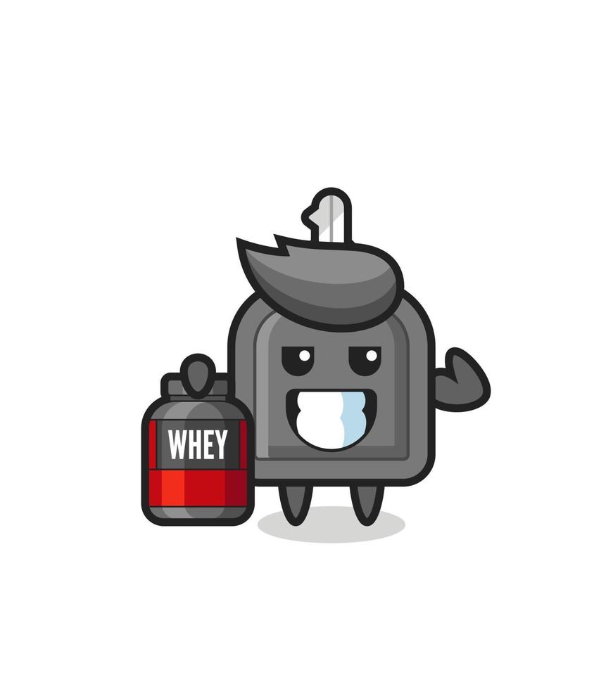 the muscular car key character is holding a protein supplement vector