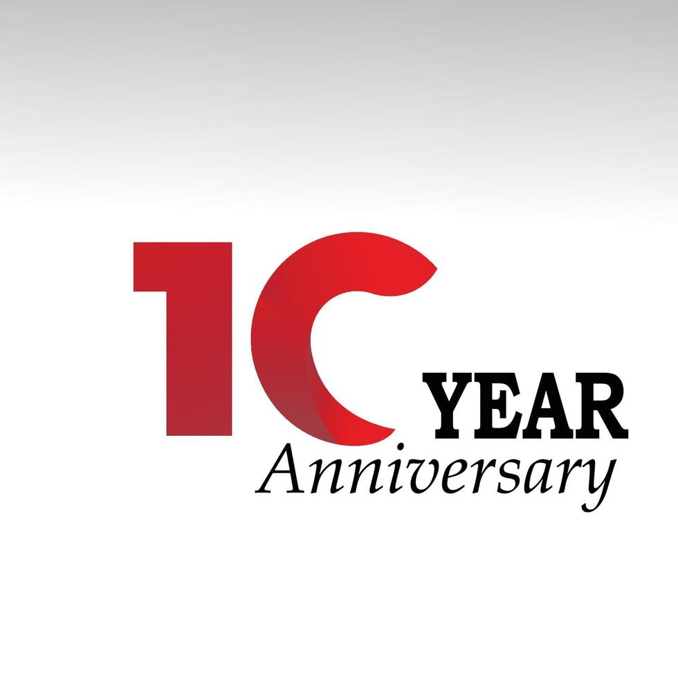 10  Year Anniversary Red Vector Template Design Illustration