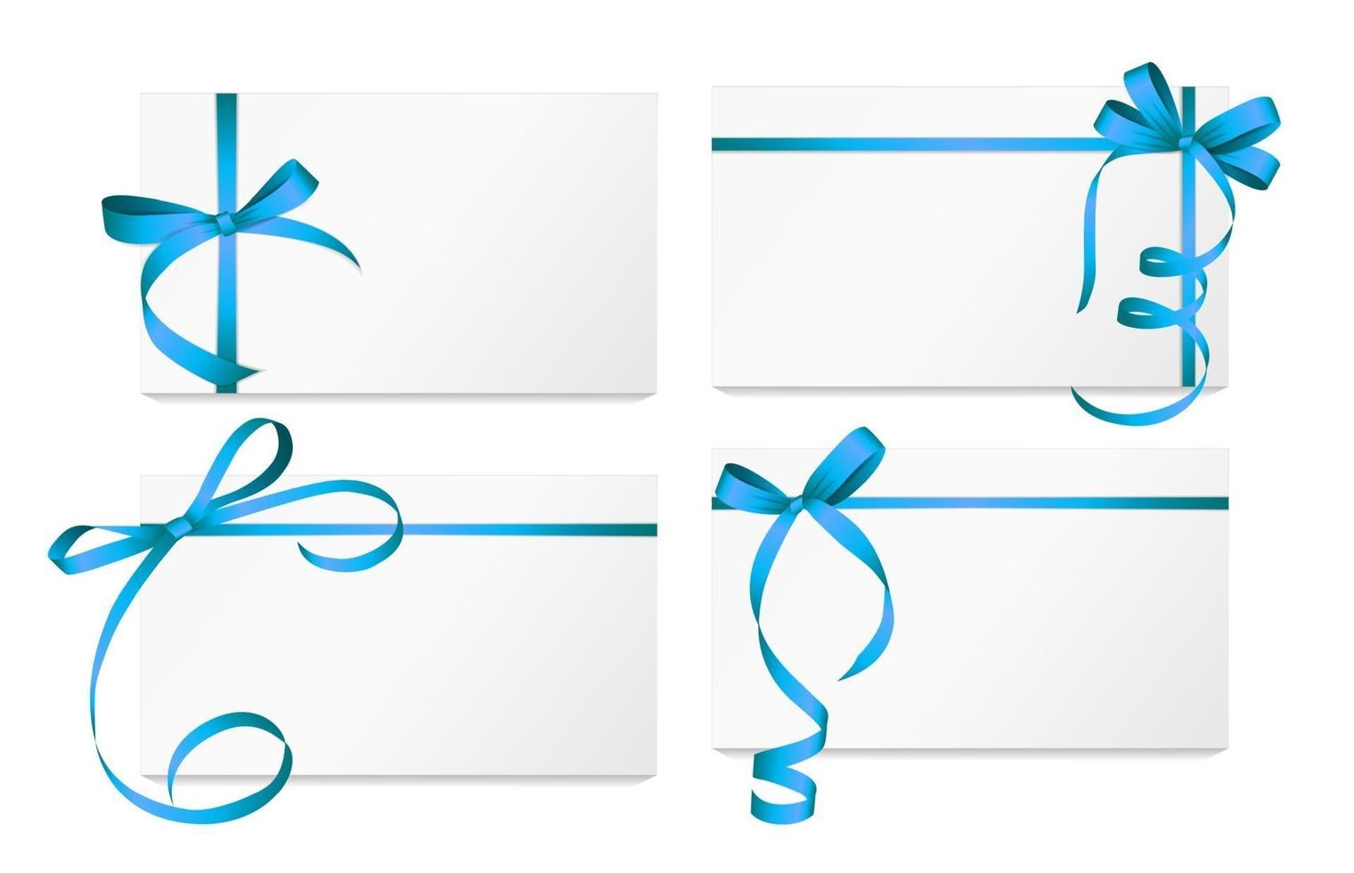 Gift Card with Blue Ribbon and Bow Set. Vector illustration