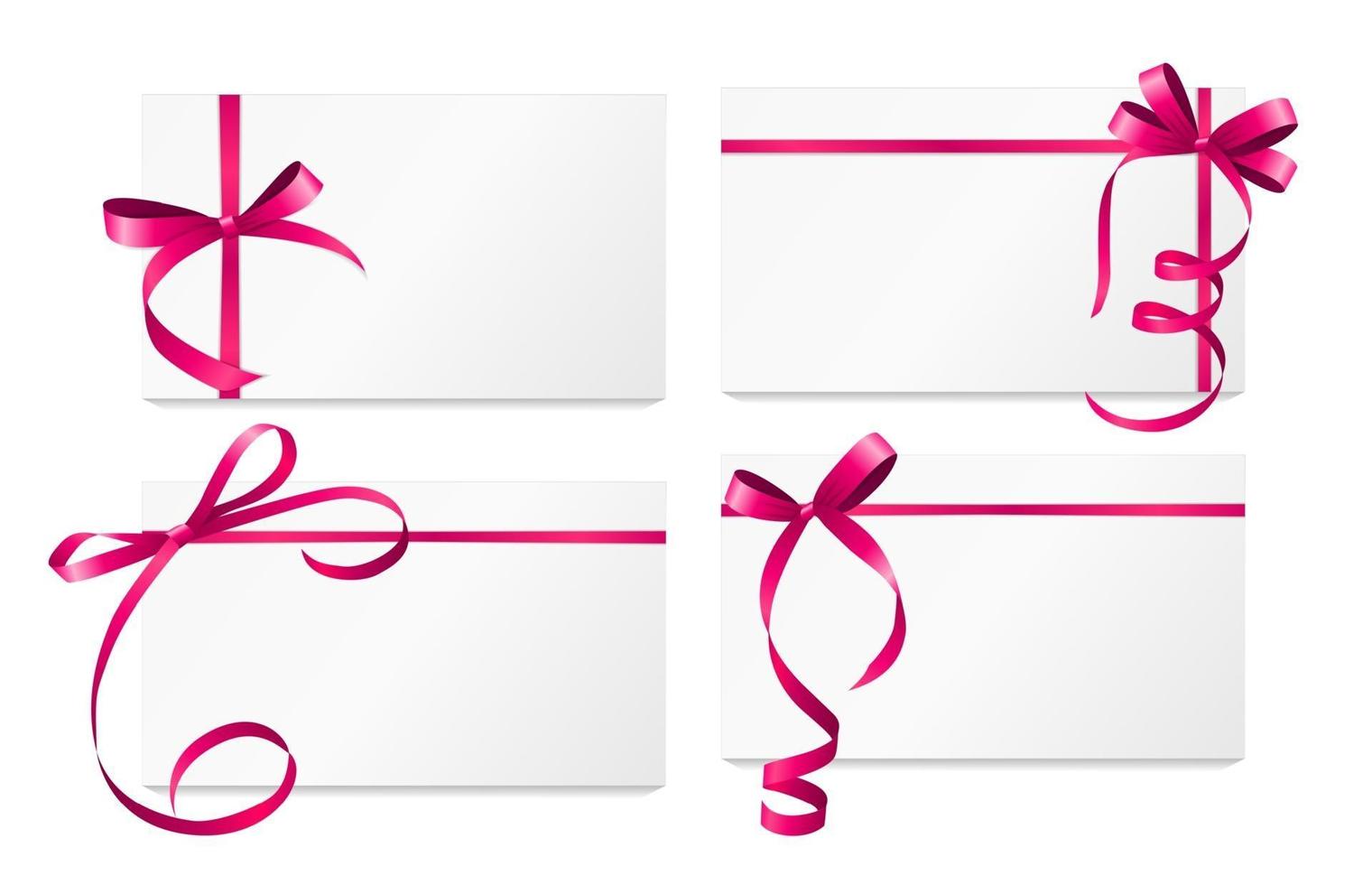 Gift Card with Pink Ribbon and Bow Set. Vector illustration