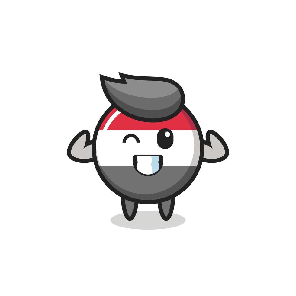 the muscular yemen flag badge character is posing showing his muscles vector
