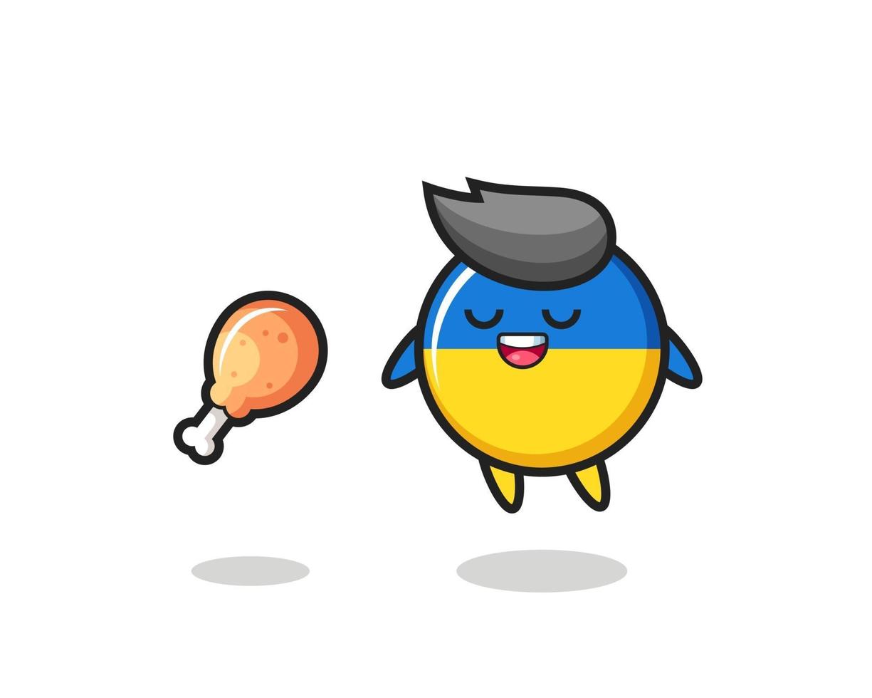 cute ukraine flag badge floating and tempted because of fried chicken vector