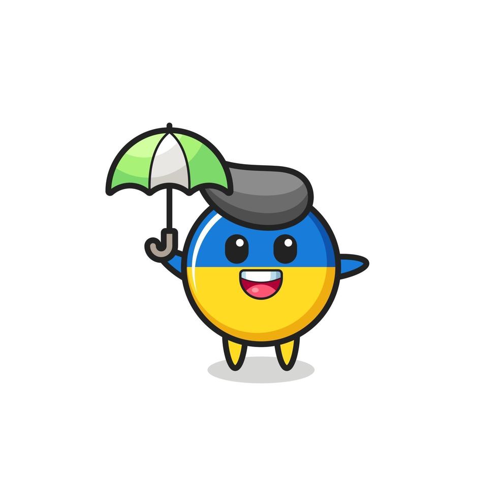 cute ukraine flag badge illustration holding an umbrella vector