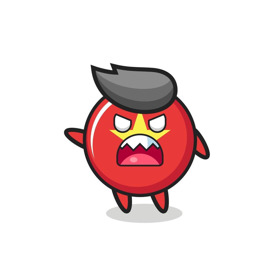 cute vietnam flag badge cartoon in a very angry pose vector