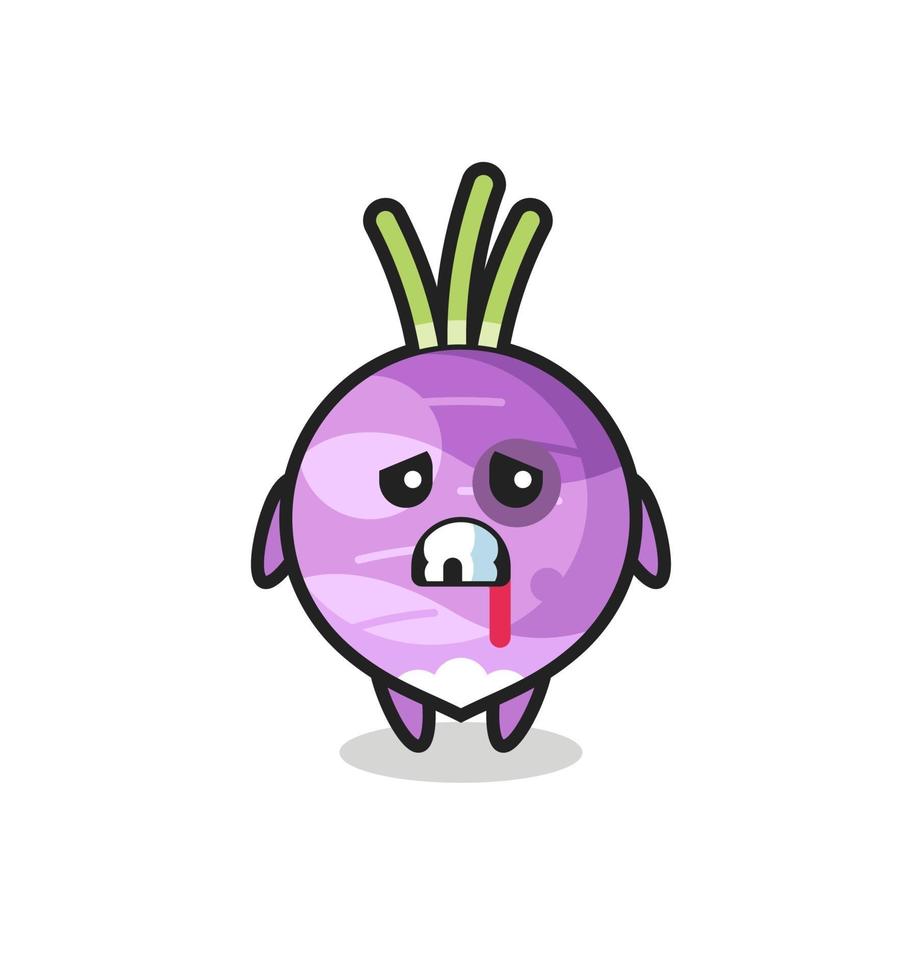 injured turnip character with a bruised face vector