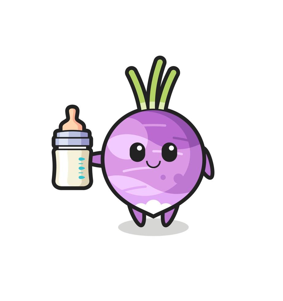 baby turnip cartoon character with milk bottle vector