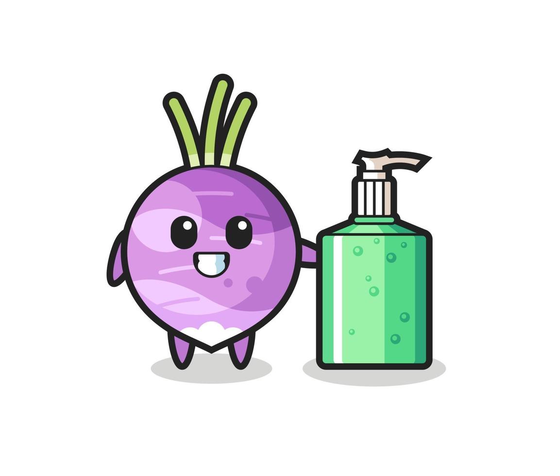 cute turnip cartoon with hand sanitizer vector