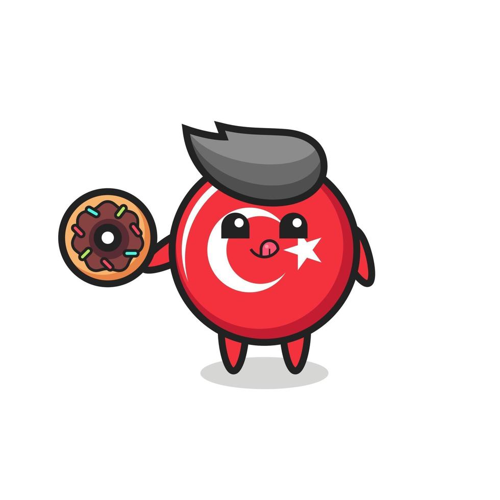 illustration of an turkey flag badge character eating a doughnut vector