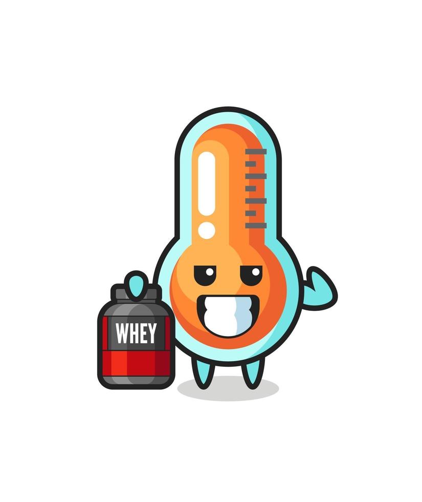the muscular thermometer character is holding a protein supplement vector