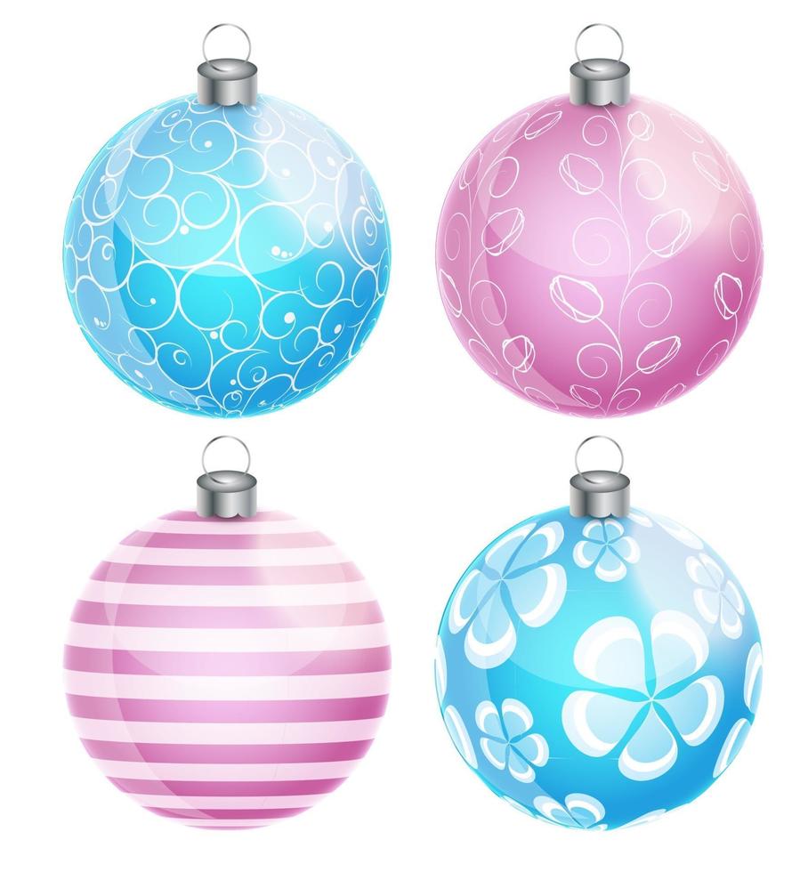 New Year and Christmas Balls Set Vector Illustration