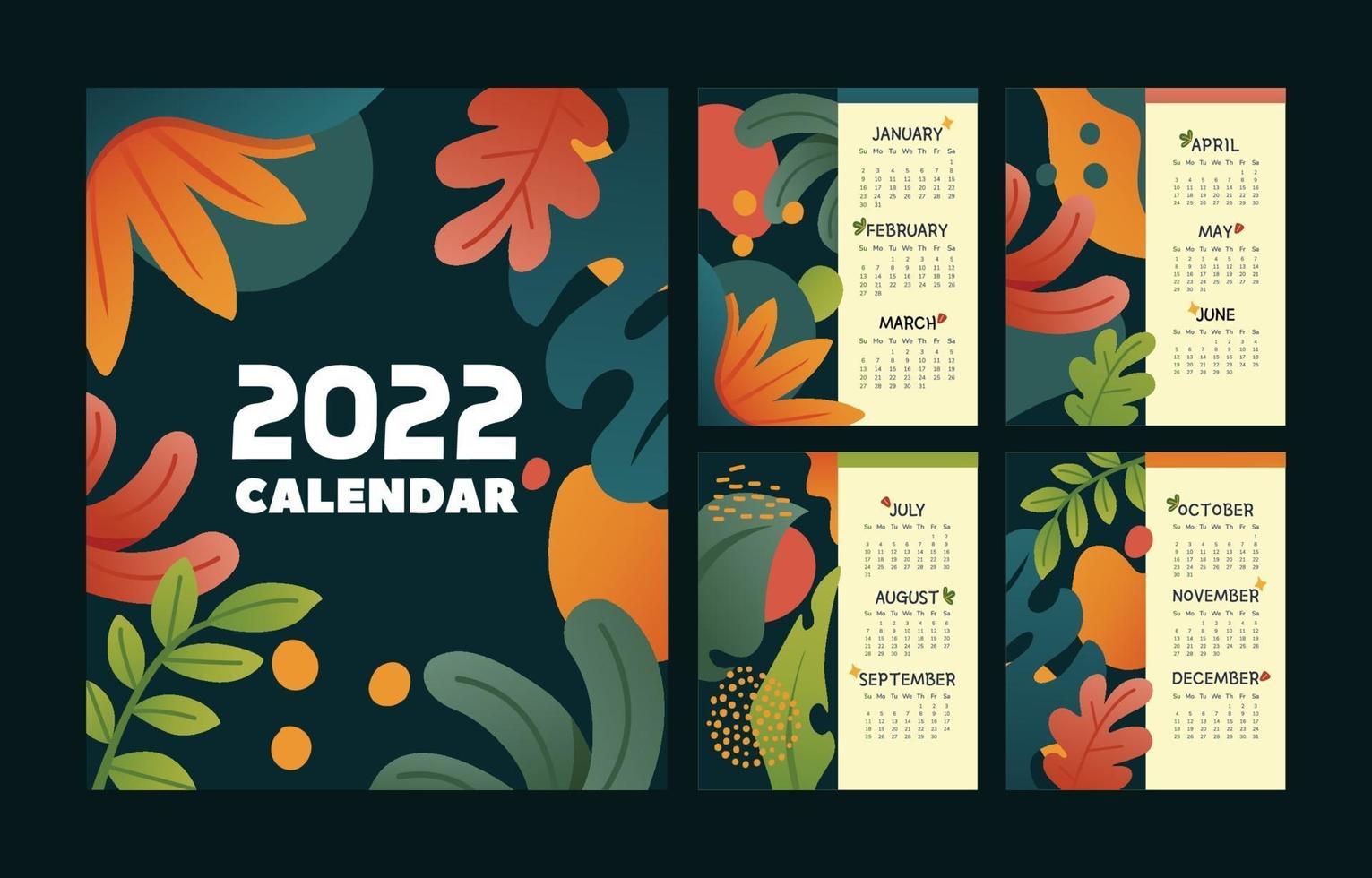 Calendar 2022 Floral Concept vector