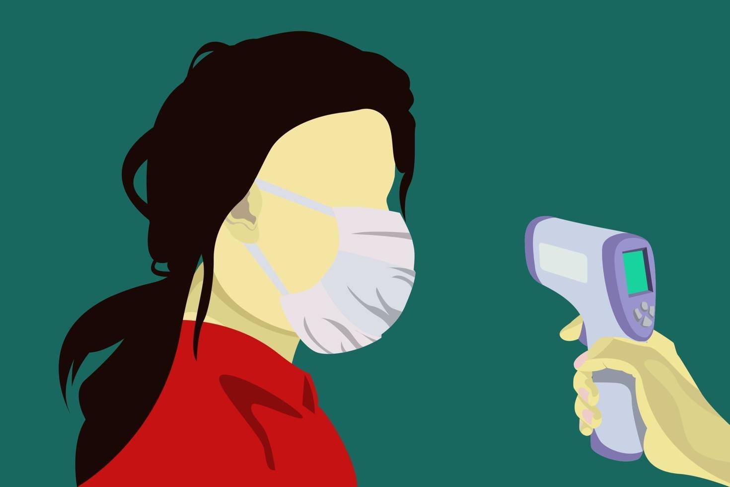 Illustration of A woman is having her temperature checked. EPS10. vector