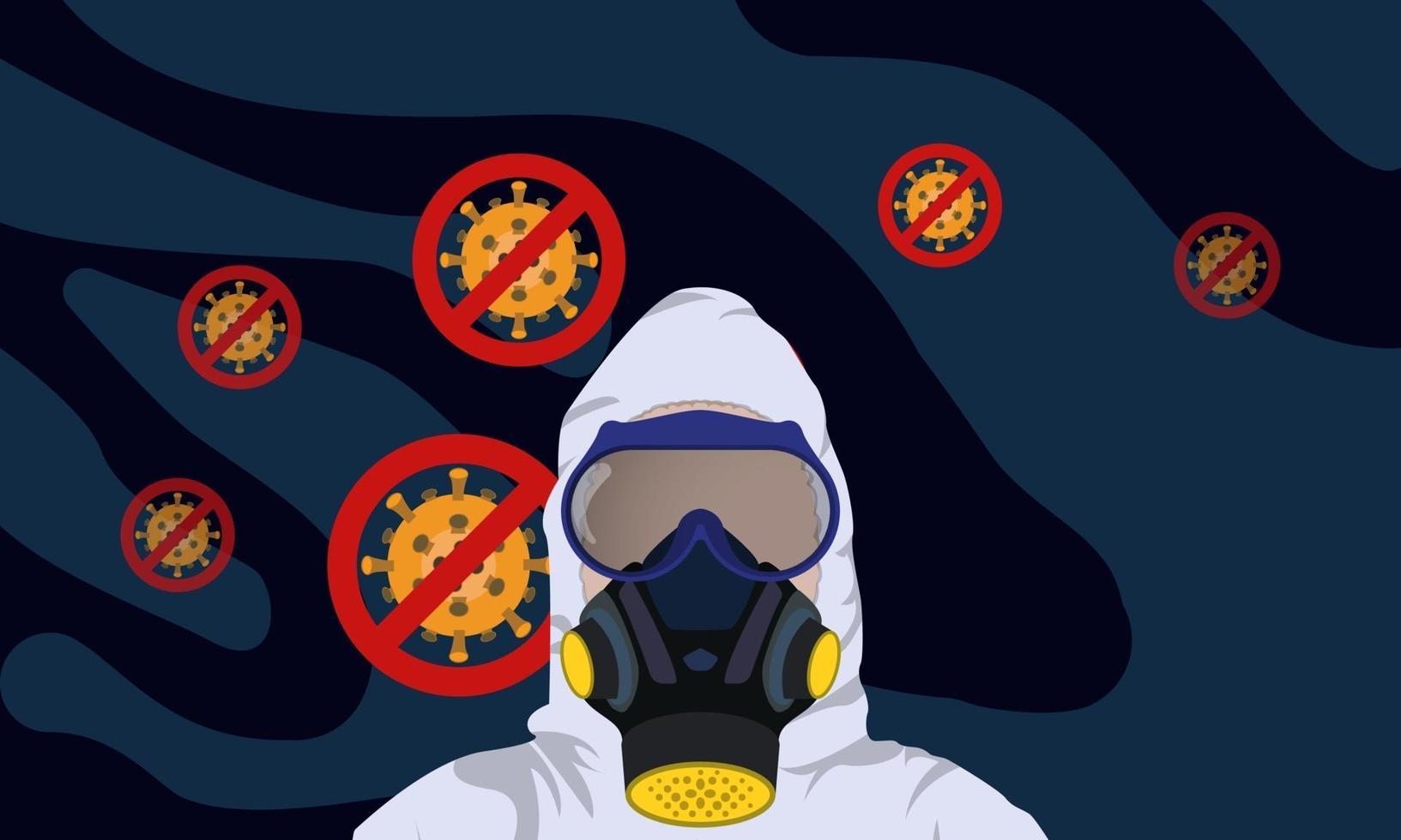 Illustration graphic of Man in protective light blue hazmat suit. vector