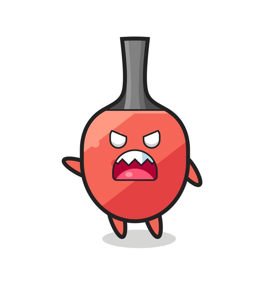 cute table tennis racket cartoon in a very angry pose vector