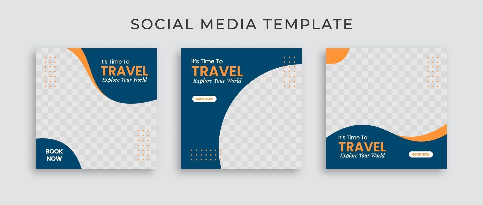 Social media template post. Web banner ads for travel promotion. vector