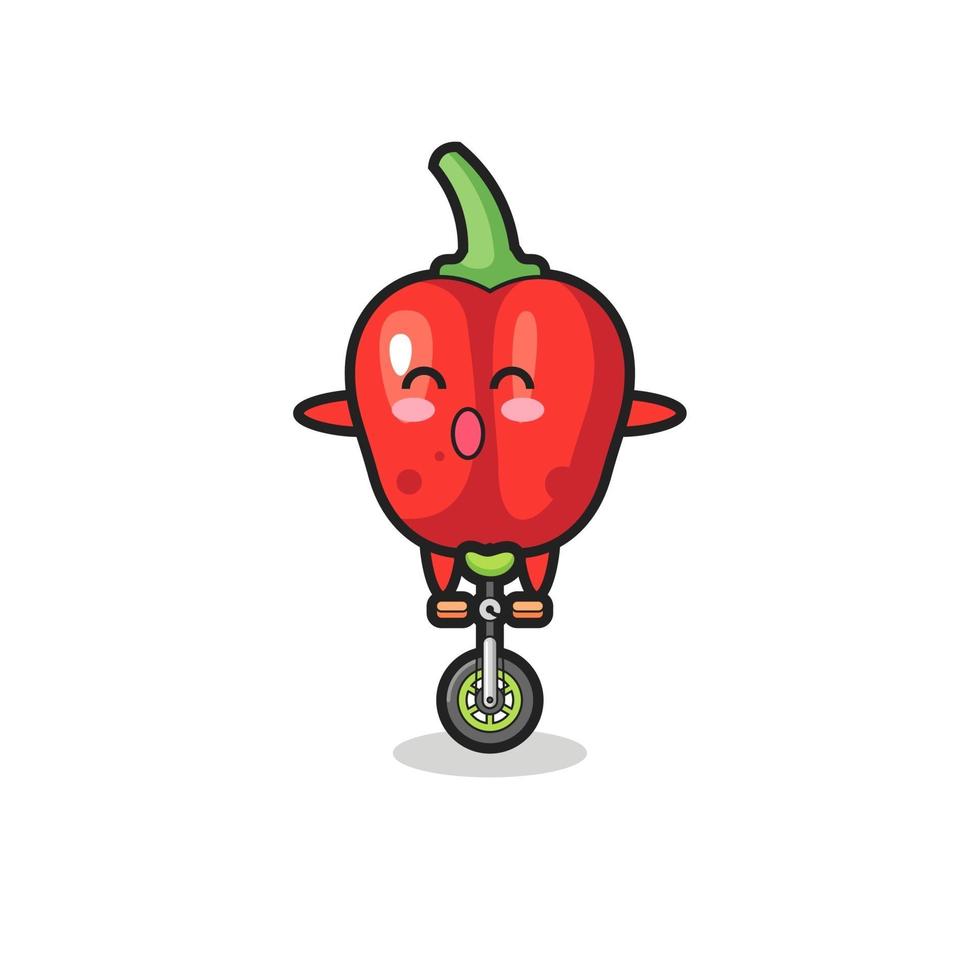 The cute red bell pepper character is riding a circus bike vector