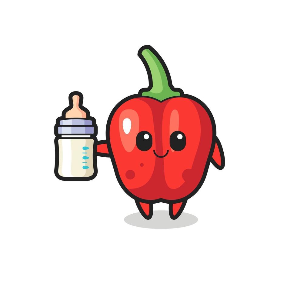 baby red bell pepper cartoon character with milk bottle vector