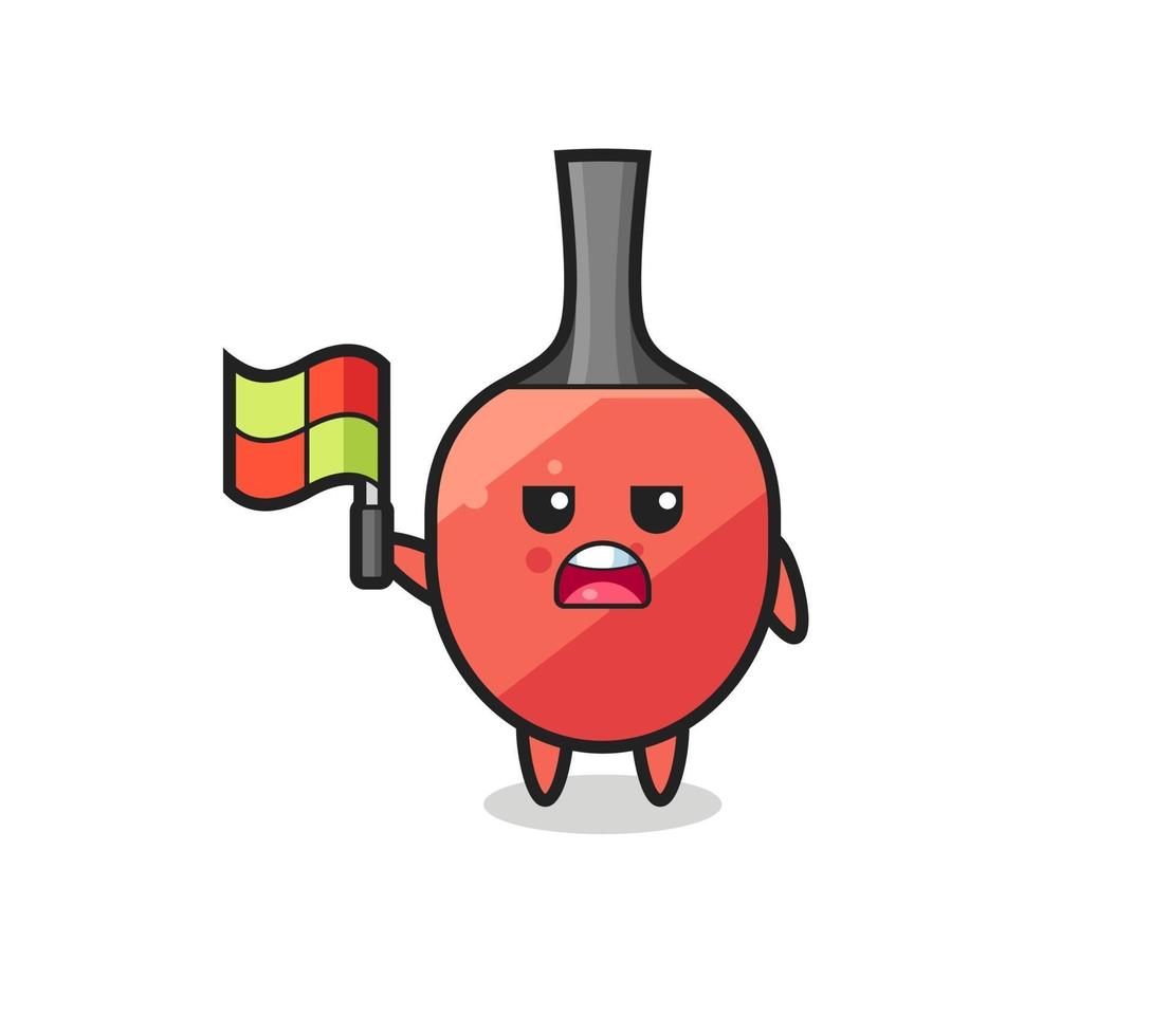 table tennis racket character as line judge putting the flag up vector
