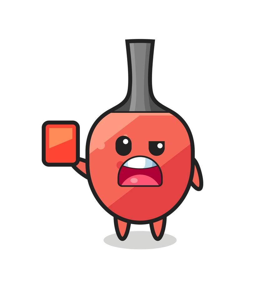 table tennis racket cute mascot as referee giving a red card vector