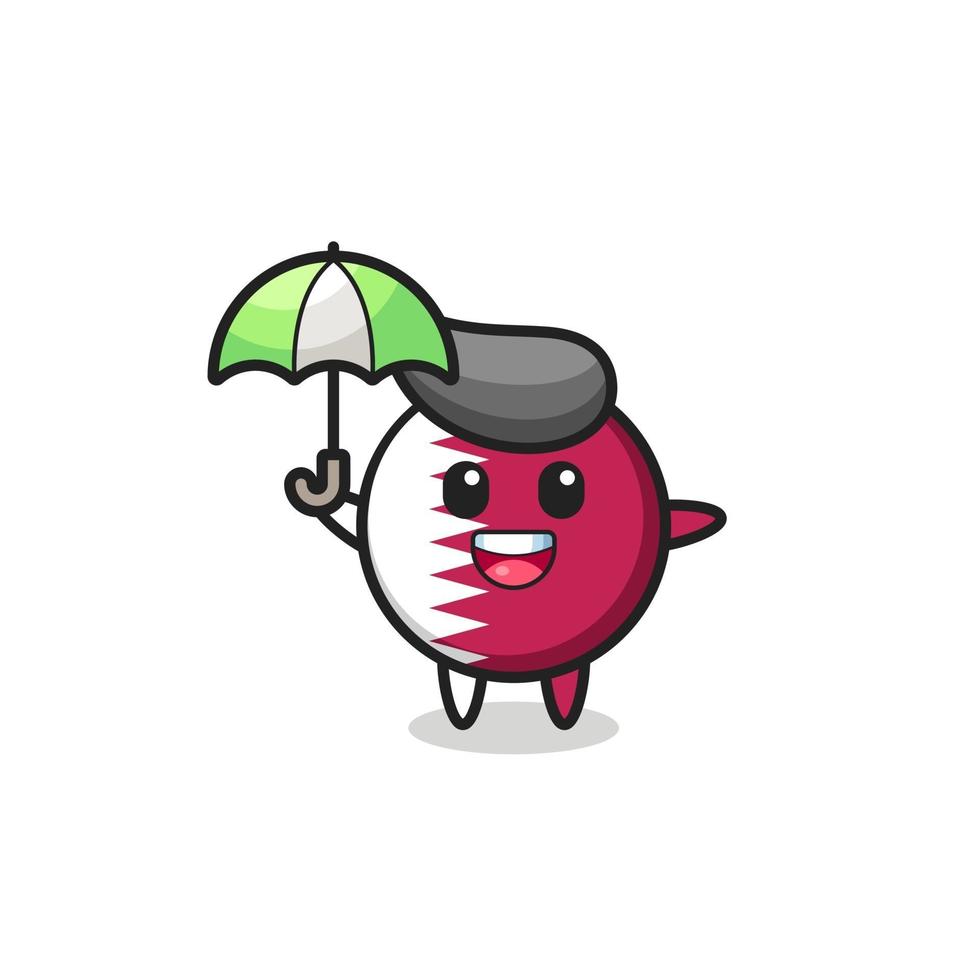 cute qatar flag badge illustration holding an umbrella vector