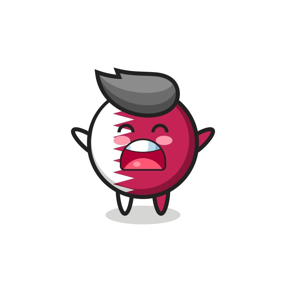 cute qatar flag badge mascot with a yawn expression vector