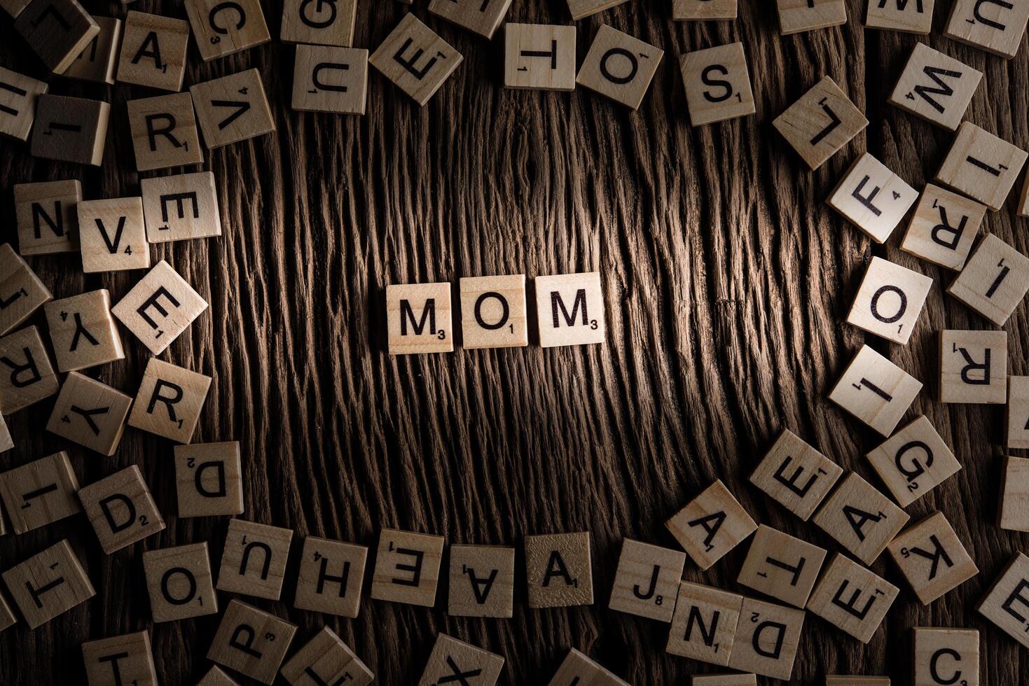 MOM wooden tile font  concept photo